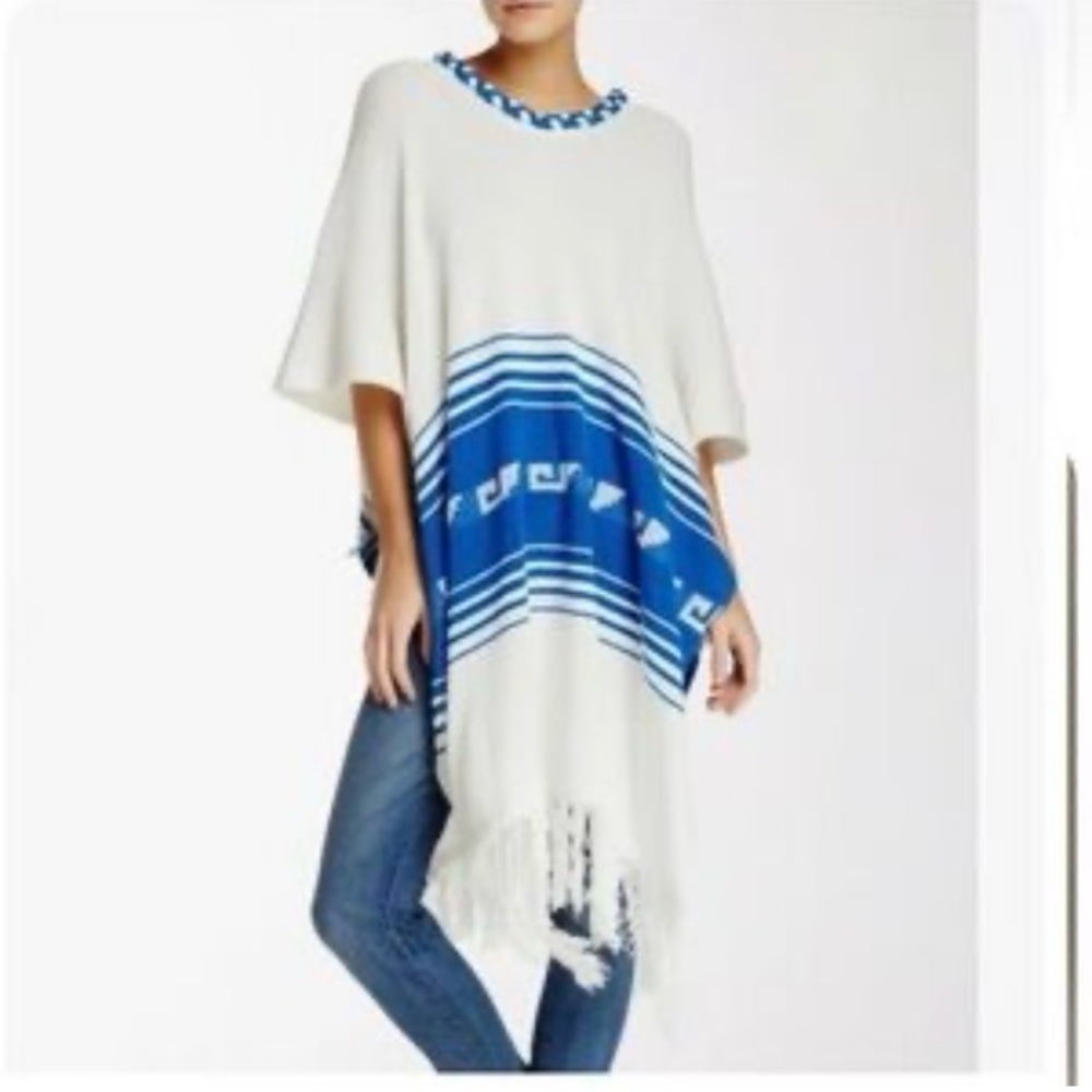 Wild Fox Women's Blue Frida Traveler Fringe Sweater/ Poncho